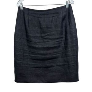 Scaasi Neiman Marcus Womens Linen Skirt Flat‎ Front Lined Vented Zip Black Sz 12